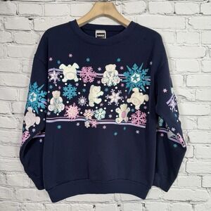 Vintage‎ Tultex Crewneck Sweatshirt Glitter Bears Snowflake Made In USA XL 90s